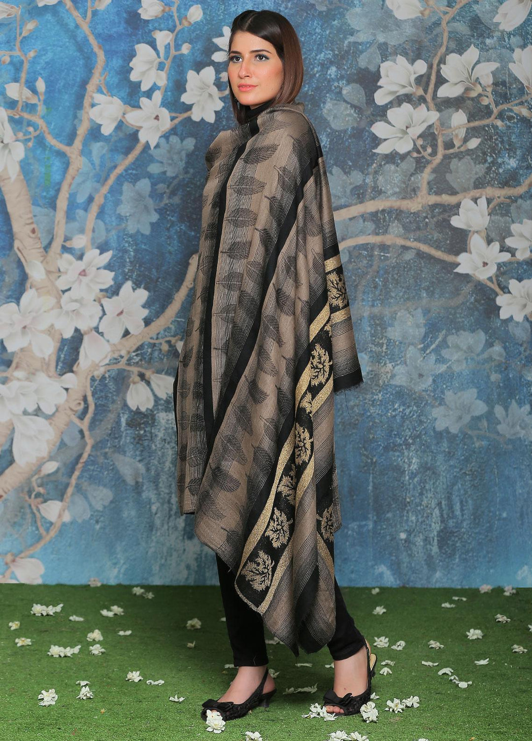 Sanaulla Exclusive Range Pashmina Shawl SU21PP AKP-47 Grey-1 Pure Pashmina Shawls