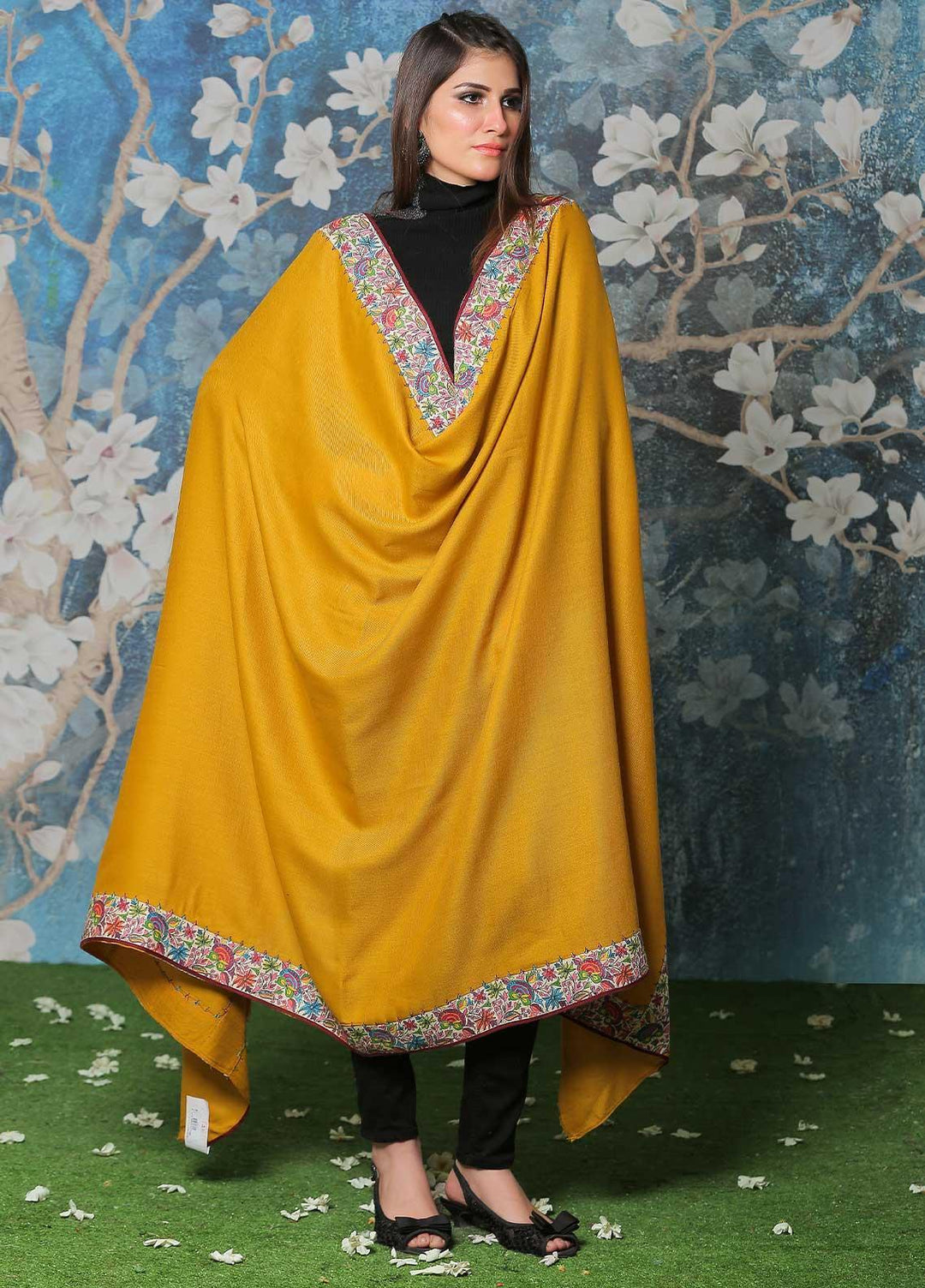 Sanaulla Exclusive Range Pashmina Shawl SU21PP AKP-48 Lemon Pure Pashmina Shawls