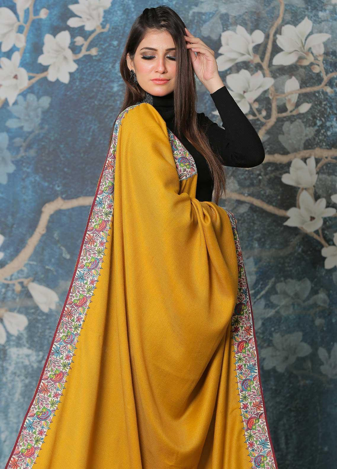 Sanaulla Exclusive Range Pashmina Shawl SU21PP AKP-48 Lemon Pure Pashmina Shawls