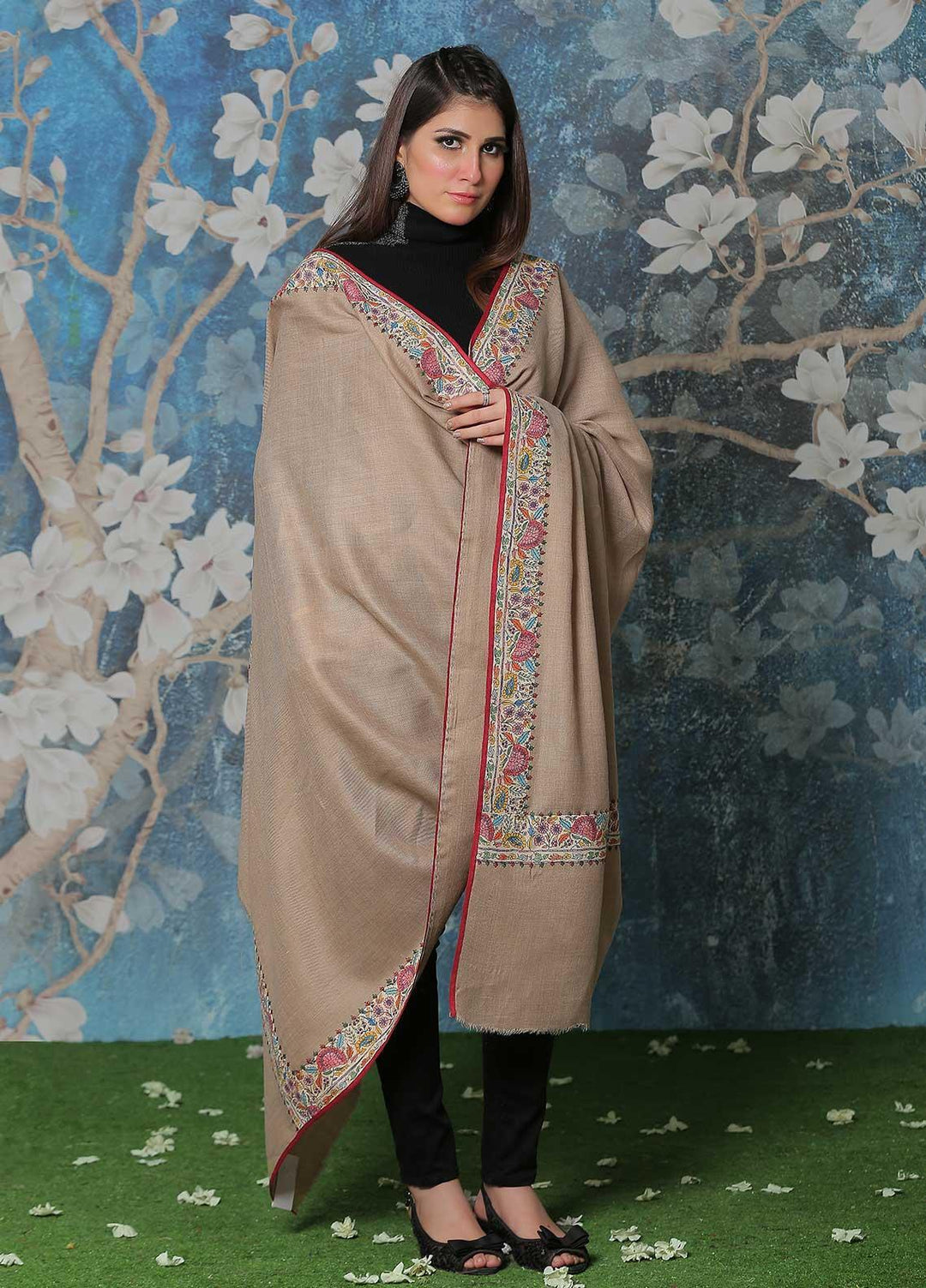 Sanaulla Exclusive Range Pashmina Shawl SU21PP AKP-48 Fawn-3 Pure Pashmina Shawls