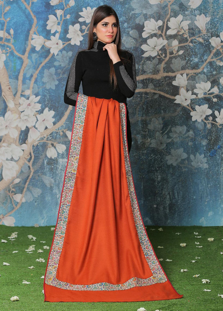 Sanaulla Exclusive Range Pashmina Shawl SU21PP AKP-49 Orange Pure Pashmina Shawls