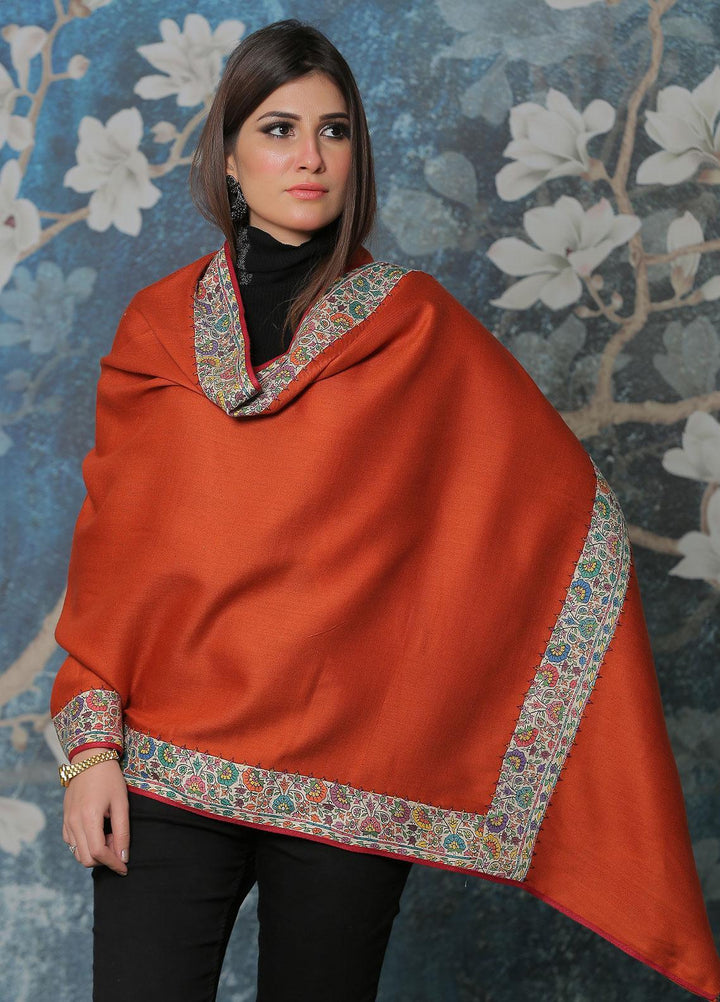Sanaulla Exclusive Range Pashmina Shawl SU21PP AKP-49 Orange Pure Pashmina Shawls