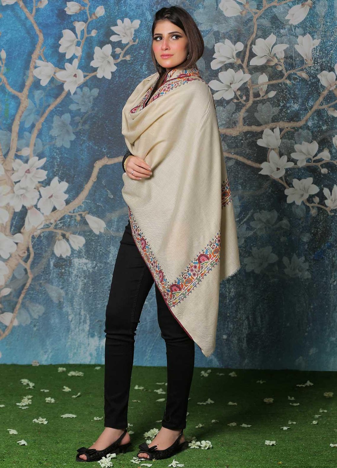 Sanaulla Exclusive Range Pashmina Shawl SU21PP AKP-49 Fawn-2 Pure Pashmina Shawls