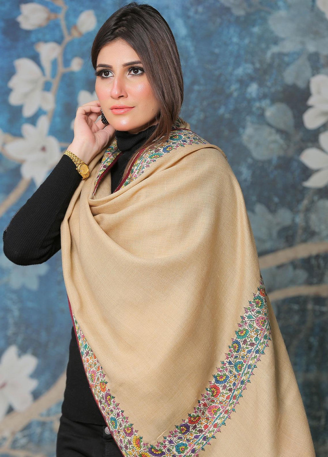 Sanaulla Exclusive Range Pashmina Shawl SU21PP AKP-49 Fawn-3 Pure Pashmina Shawls