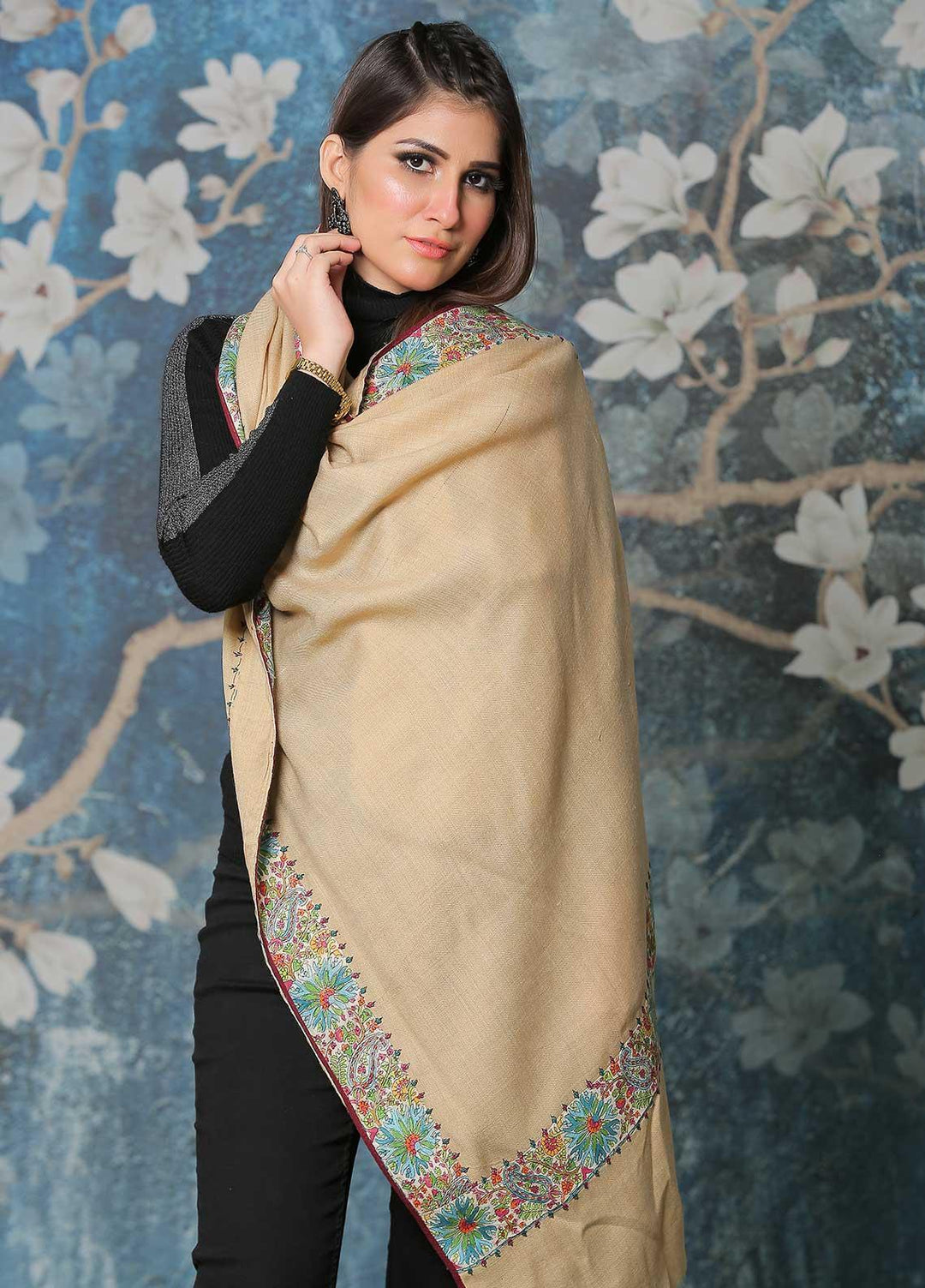 Sanaulla Exclusive Range Pashmina Shawl SU21PP AKP-49 Fawn-4 Pure Pashmina Shawls