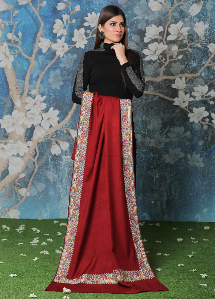 Sanaulla Exclusive Range Pashmina Shawl SU21PP AKP-49 Maroon Pure Pashmina Shawls