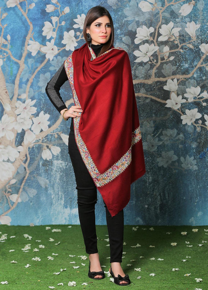 Sanaulla Exclusive Range Pashmina Shawl SU21PP AKP-49 Maroon Pure Pashmina Shawls