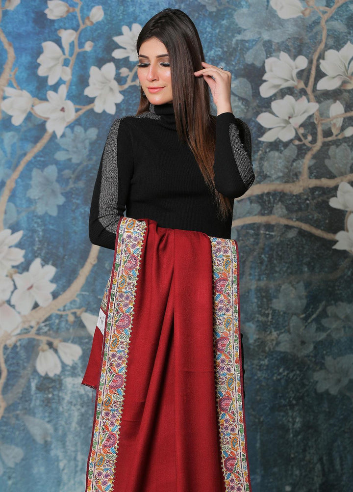 Sanaulla Exclusive Range Pashmina Shawl SU21PP AKP-49 Maroon Pure Pashmina Shawls