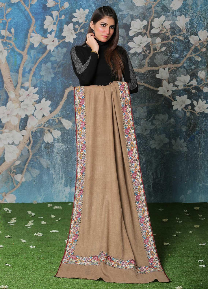 Sanaulla Exclusive Range Pashmina Shawl SU21PP AKP-49 Brown-3 Pure Pashmina Shawls