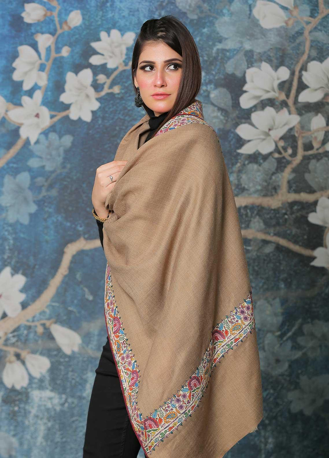Sanaulla Exclusive Range Pashmina Shawl SU21PP AKP-49 Brown-3 Pure Pashmina Shawls