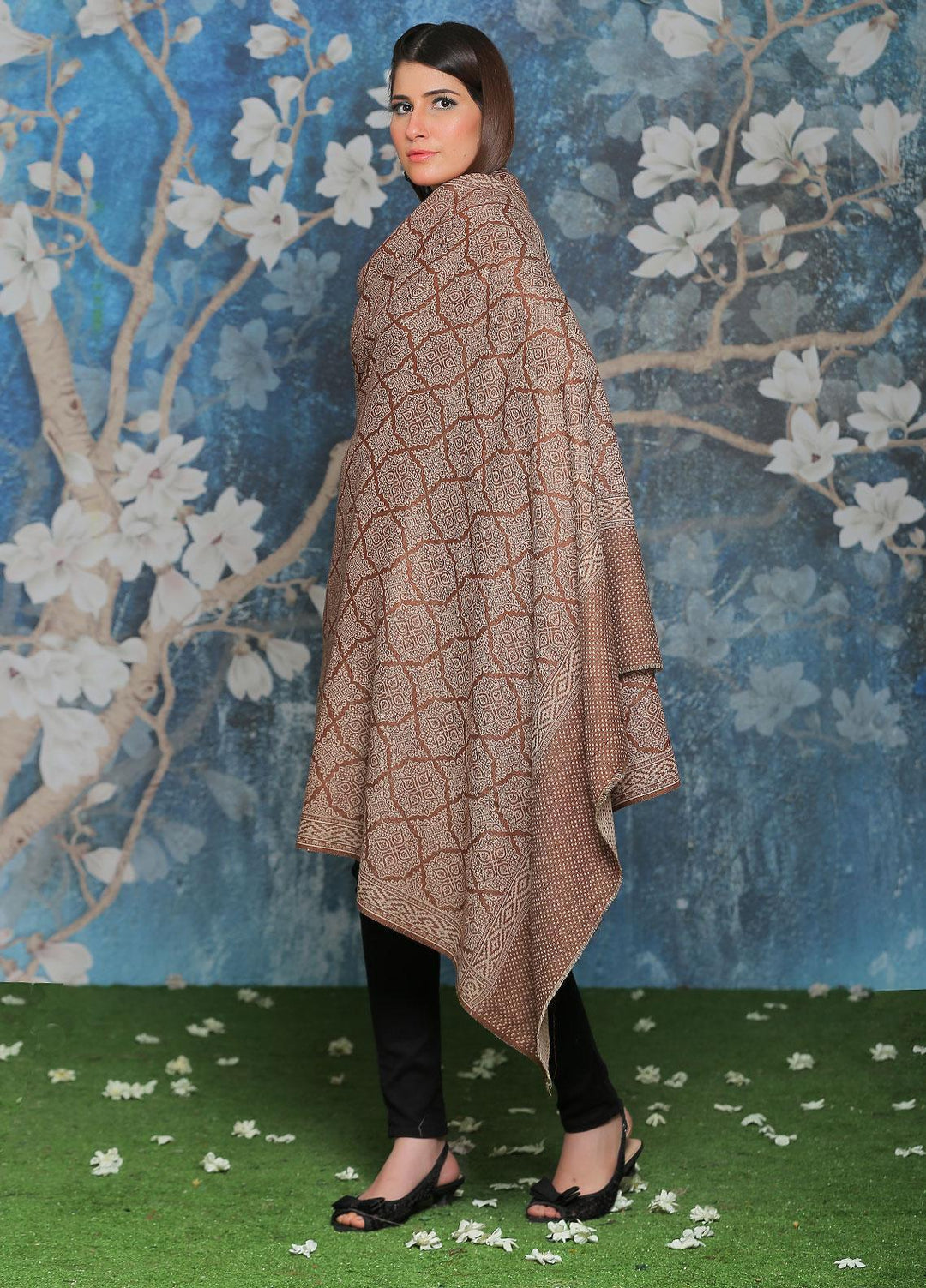 Sanaulla Exclusive Range Pashmina Shawl SU21PP AKP-50 Brown-5 Pure Pashmina Shawls