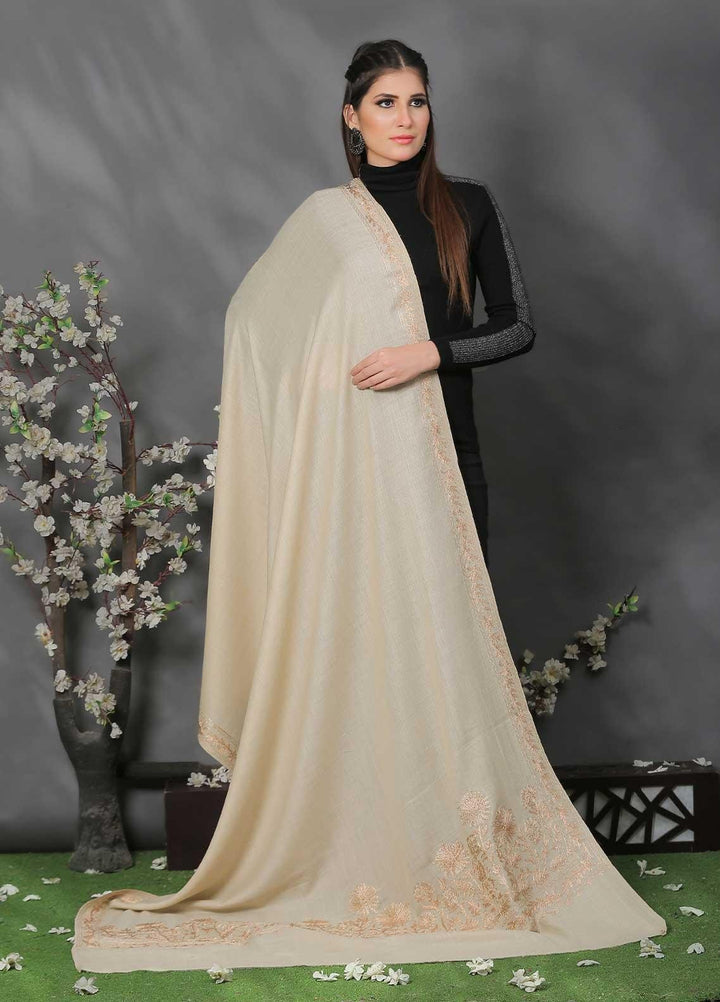 Sanaulla Exclusive Range Pashmina Shawl SU21PP MIR-519-Beige3 Pure Pashmina Shawls