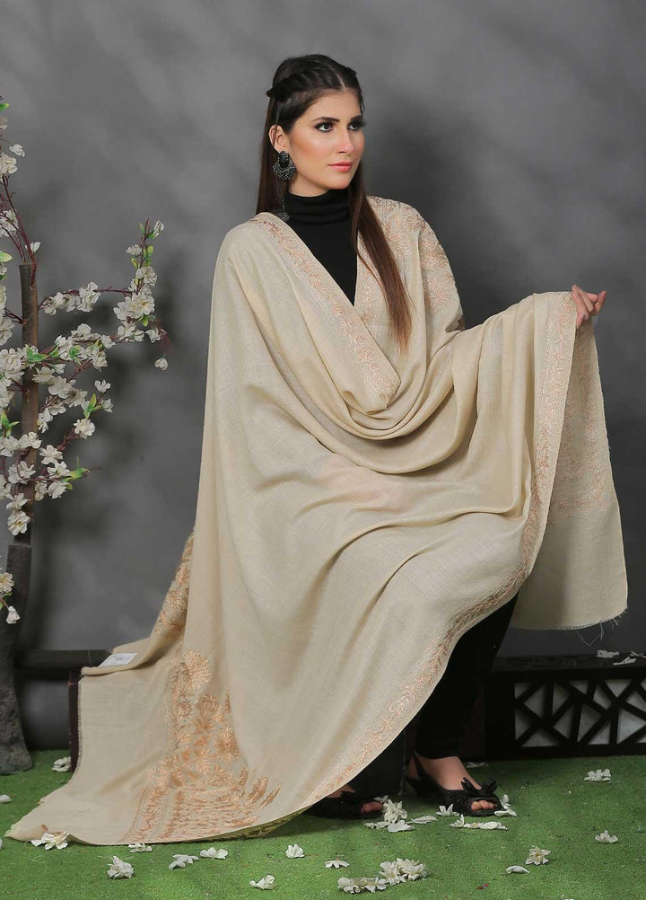 Sanaulla Exclusive Range Pashmina Shawl SU21PP MIR-519-Beige3 Pure Pashmina Shawls