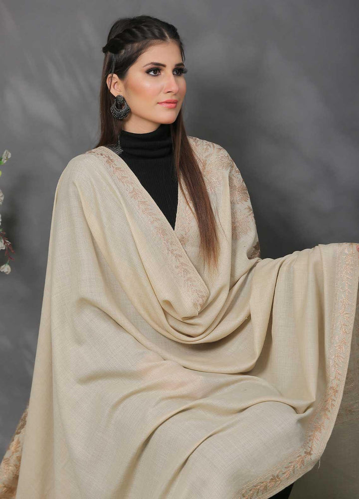 Sanaulla Exclusive Range Pashmina Shawl SU21PP MIR-519-Beige3 Pure Pashmina Shawls