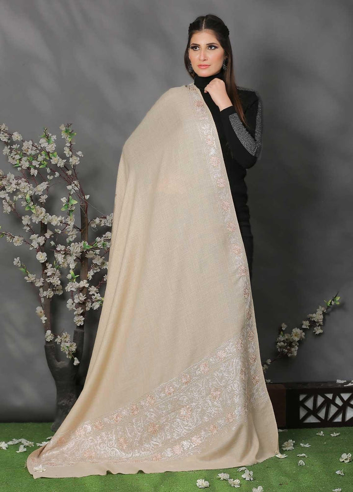 Sanaulla Exclusive Range Pashmina Shawl SU21PP MIR-522-Fawn1 Pure Pashmina Shawls