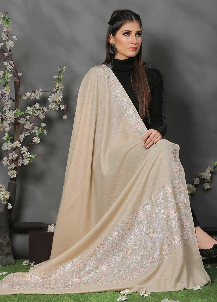 Sanaulla Exclusive Range Pashmina Shawl SU21PP MIR-522-Fawn1 Pure Pashmina Shawls