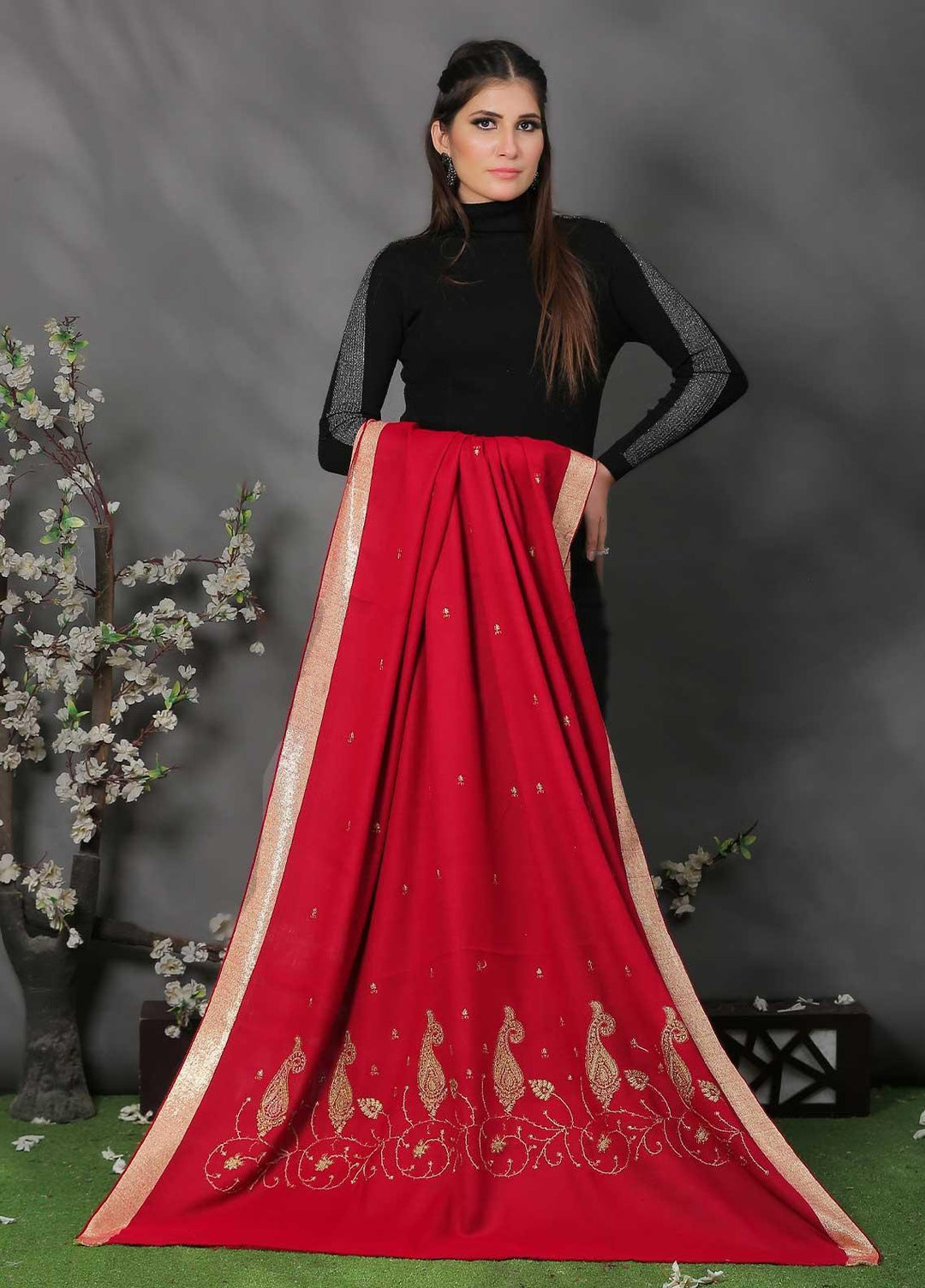 Sanaulla Exclusive Range Pashmina Shawl SU21PP MIR-41 Maroon 2 Pure Pashmina Shawls