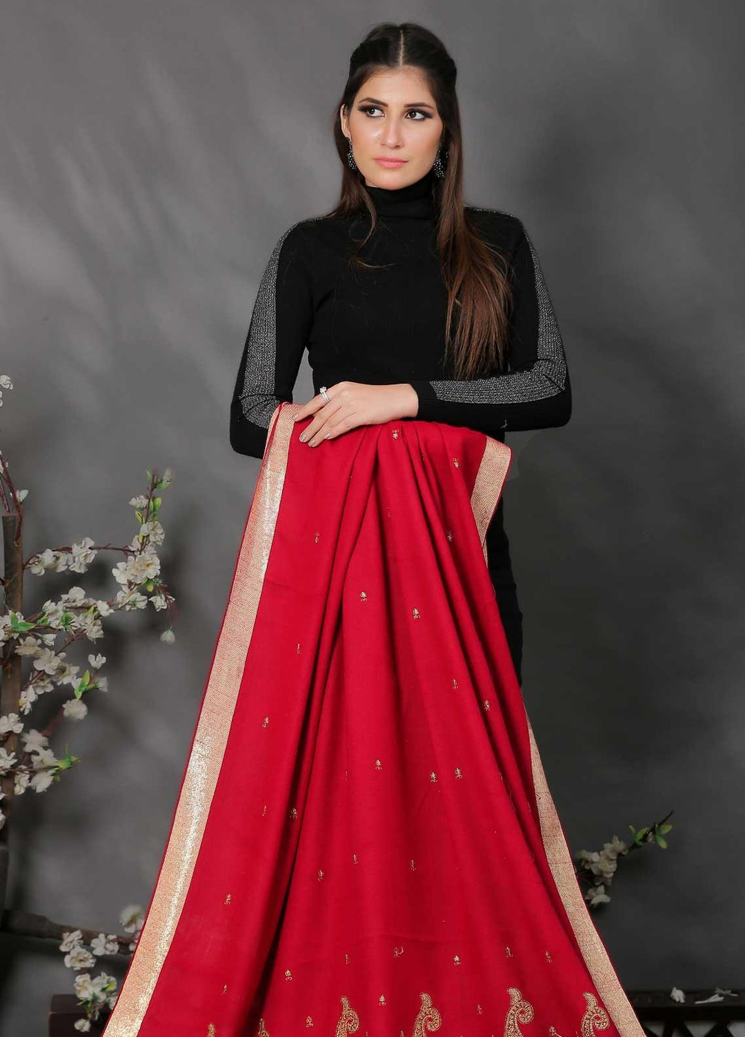 Sanaulla Exclusive Range Pashmina Shawl SU21PP MIR-41 Maroon 2 Pure Pashmina Shawls