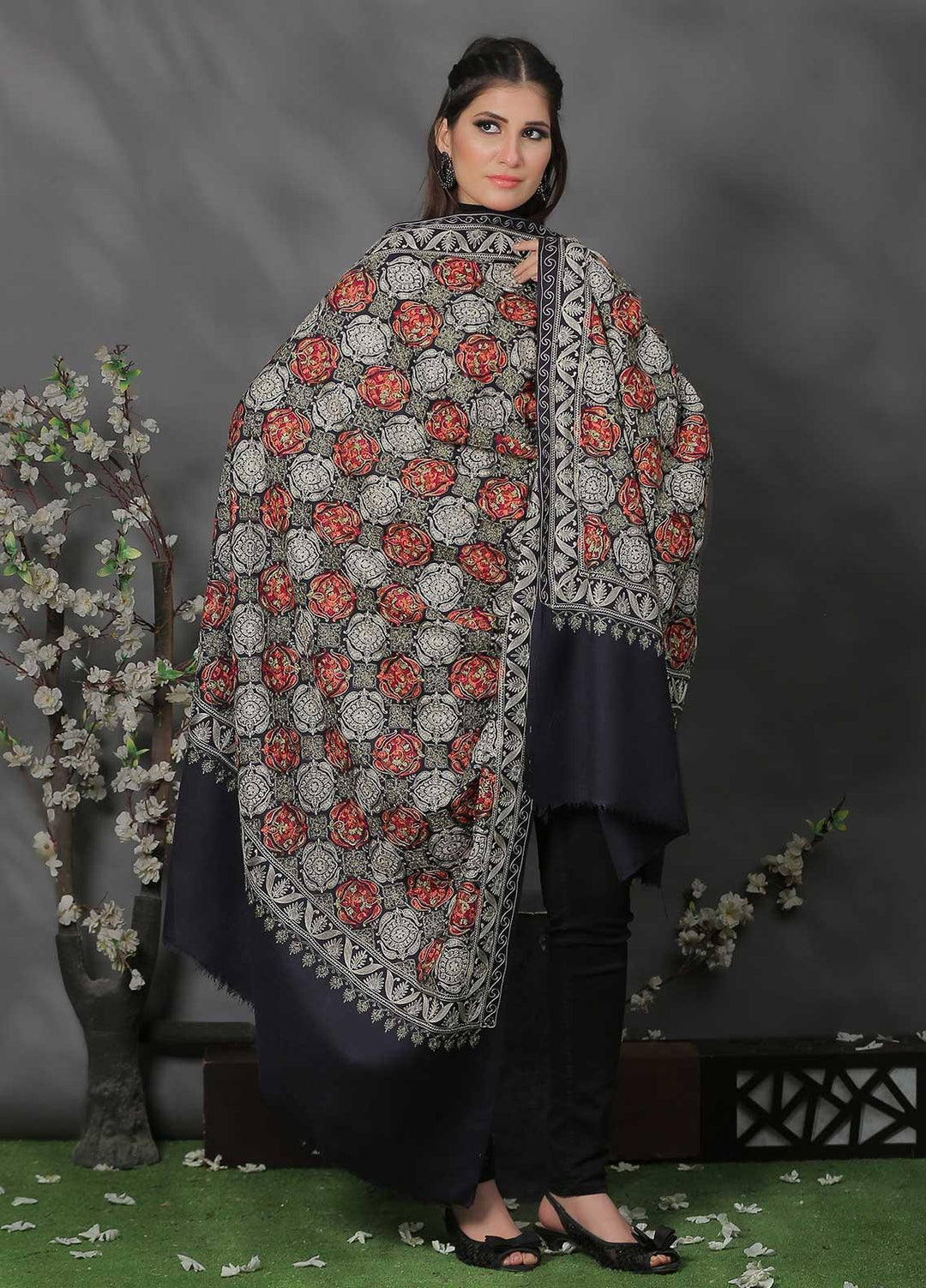 Sanaulla Exclusive Range Pashmina Shawl SU21PP AKP-02 Blue Pure Pashmina Shawls