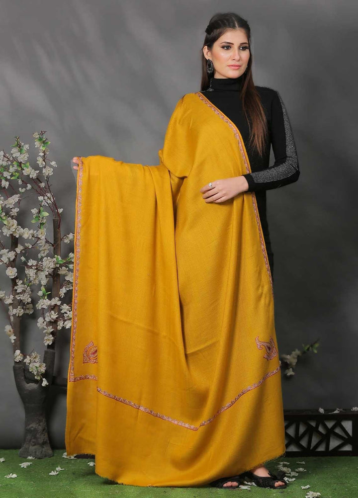 Sanaulla Exclusive Range Pashmina Shawl SU21PP AKP-05 Yellow Pure Pashmina Shawls