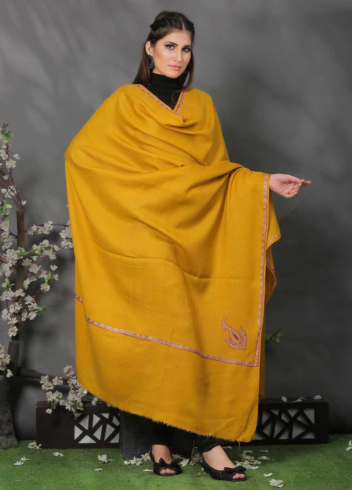 Sanaulla Exclusive Range Pashmina Shawl SU21PP AKP-05 Yellow Pure Pashmina Shawls