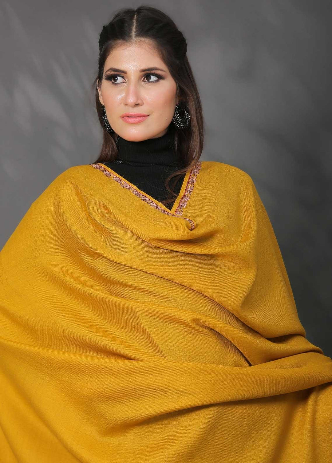Sanaulla Exclusive Range Pashmina Shawl SU21PP AKP-05 Yellow Pure Pashmina Shawls