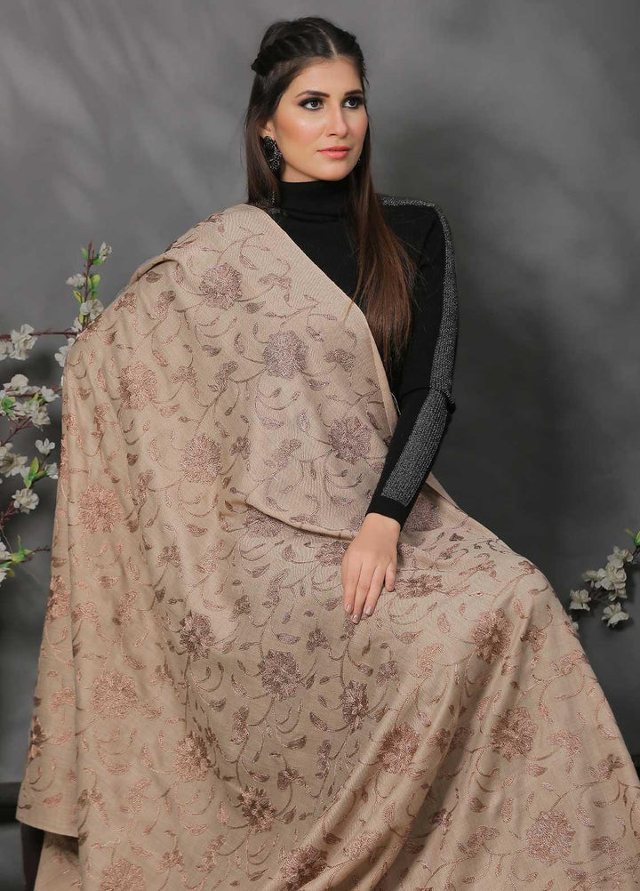 Sanaulla Exclusive Range Pashmina Shawl SU21PP AKP-10 Brown-1 Pure Pashmina Shawls