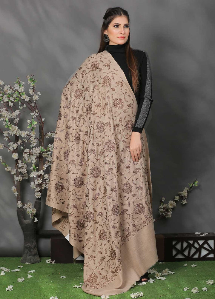 Sanaulla Exclusive Range Pashmina Shawl SU21PP AKP-10 Brown-5 Pure Pashmina Shawls