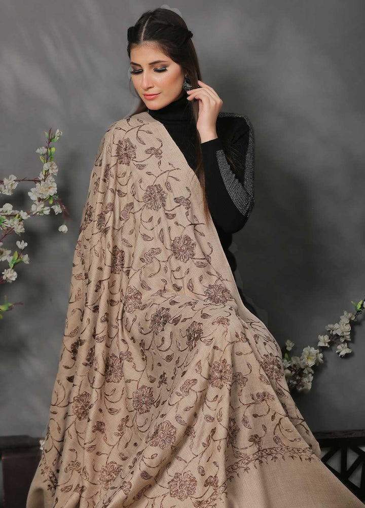 Sanaulla Exclusive Range Pashmina Shawl SU21PP AKP-10 Brown-5 Pure Pashmina Shawls