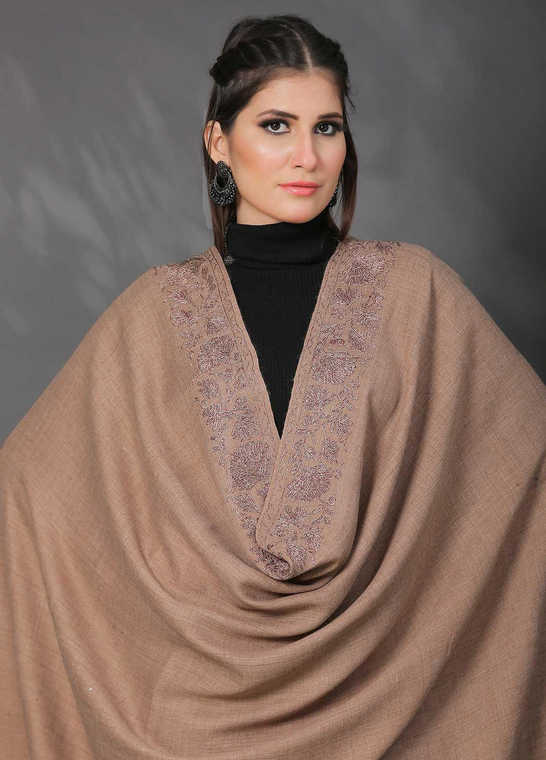 Sanaulla Exclusive Range Pashmina Shawl SU21PP AKP-12 Fawn-4 Pure Pashmina Shawls