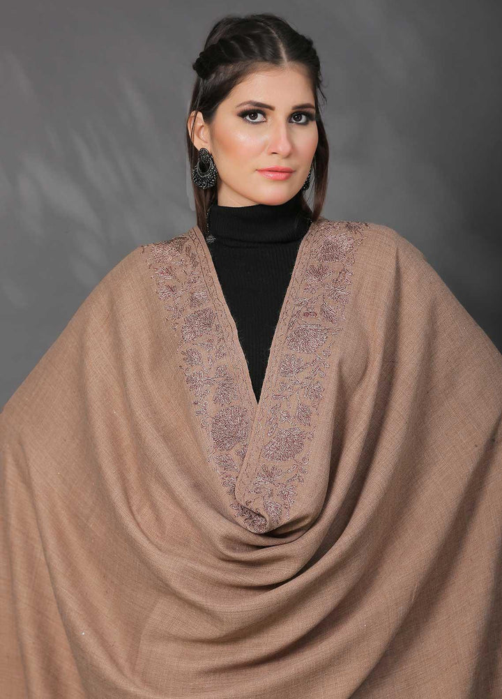 Sanaulla Exclusive Range Pashmina Shawl SU21PP AKP-12 Fawn-4 Pure Pashmina Shawls