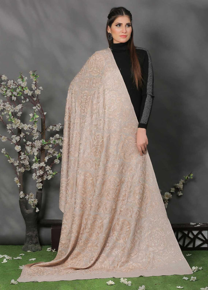 Sanaulla Exclusive Range Pashmina Shawl SU21PP AKP-25 Beige-2 Pure Pashmina Shawls