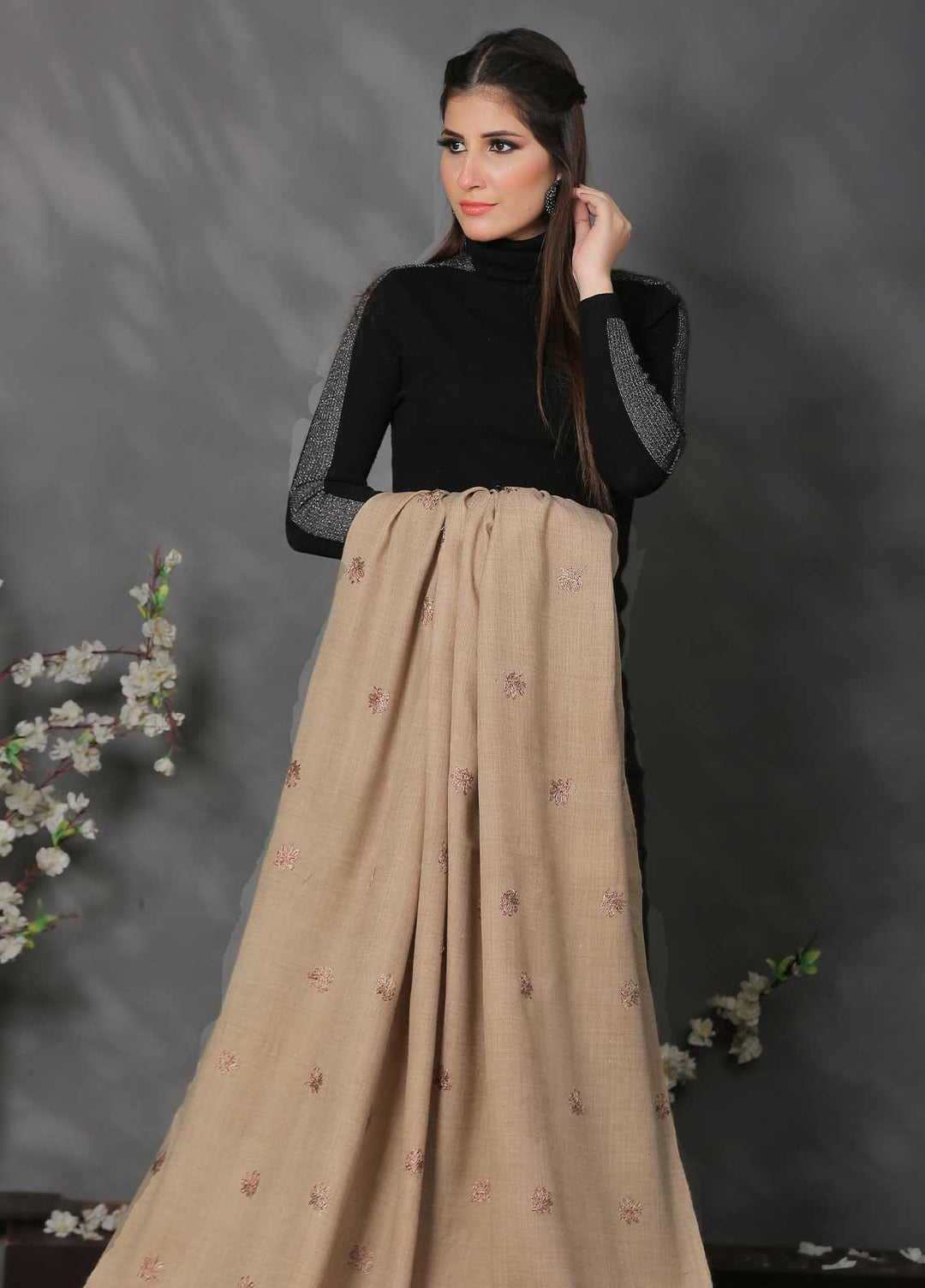 Sanaulla Exclusive Range Pashmina Shawl SU21PP AKP-38 Brown-4 Pure Pashmina Shawls