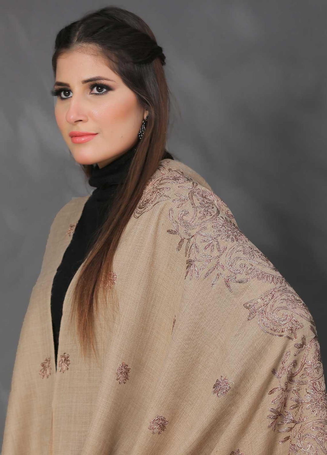 Sanaulla Exclusive Range Pashmina Shawl SU21PP AKP-38 Brown-6 Pure Pashmina Shawls