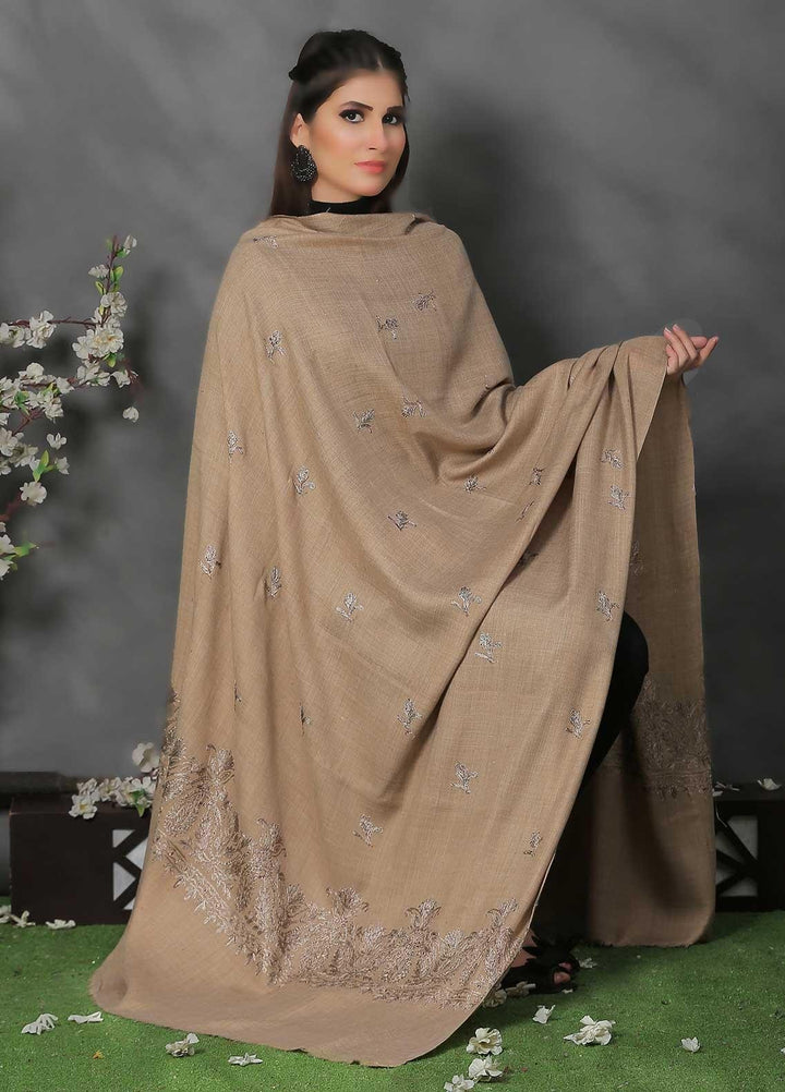 Sanaulla Exclusive Range Pashmina Shawl SU21PP AKP-38 Brown-7 Pure Pashmina Shawls