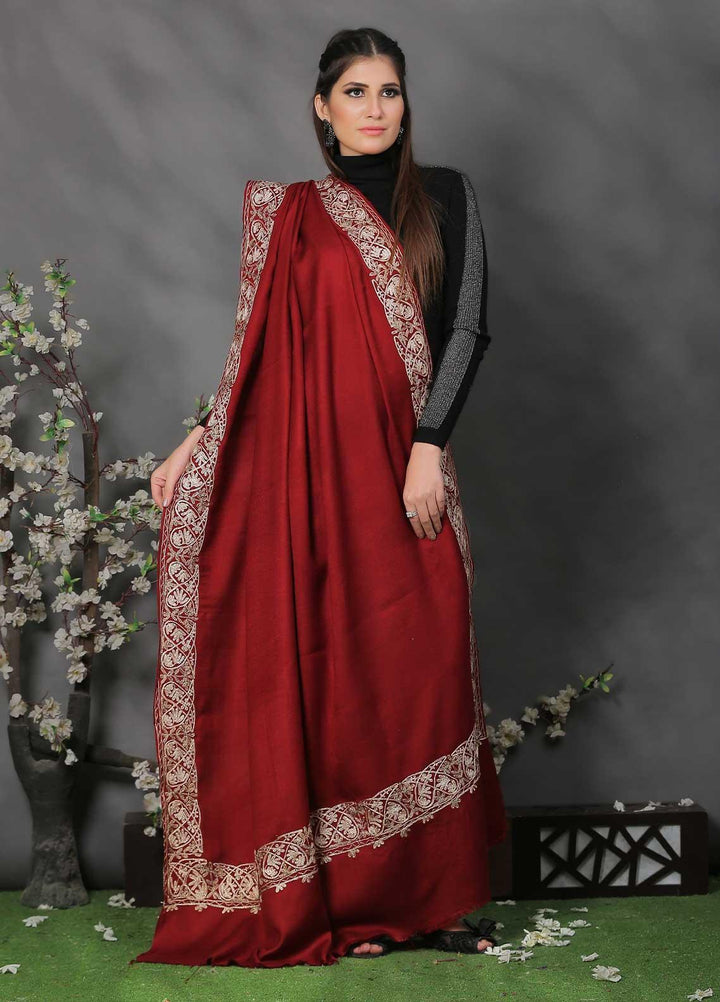 Sanaulla Exclusive Range Pashmina Shawl SU21PP AKP-42 Maroon-2 Pure Pashmina Shawls