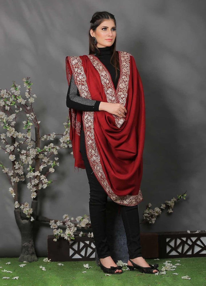 Sanaulla Exclusive Range Pashmina Shawl SU21PP AKP-42 Maroon-2 Pure Pashmina Shawls