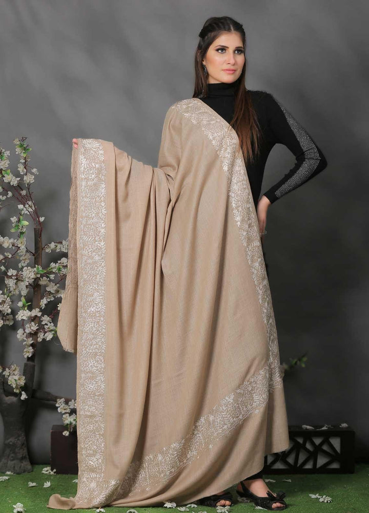 Sanaulla Exclusive Range Pashmina Shawl SU21PP MIR-514-Brown Pure Pashmina Shawls