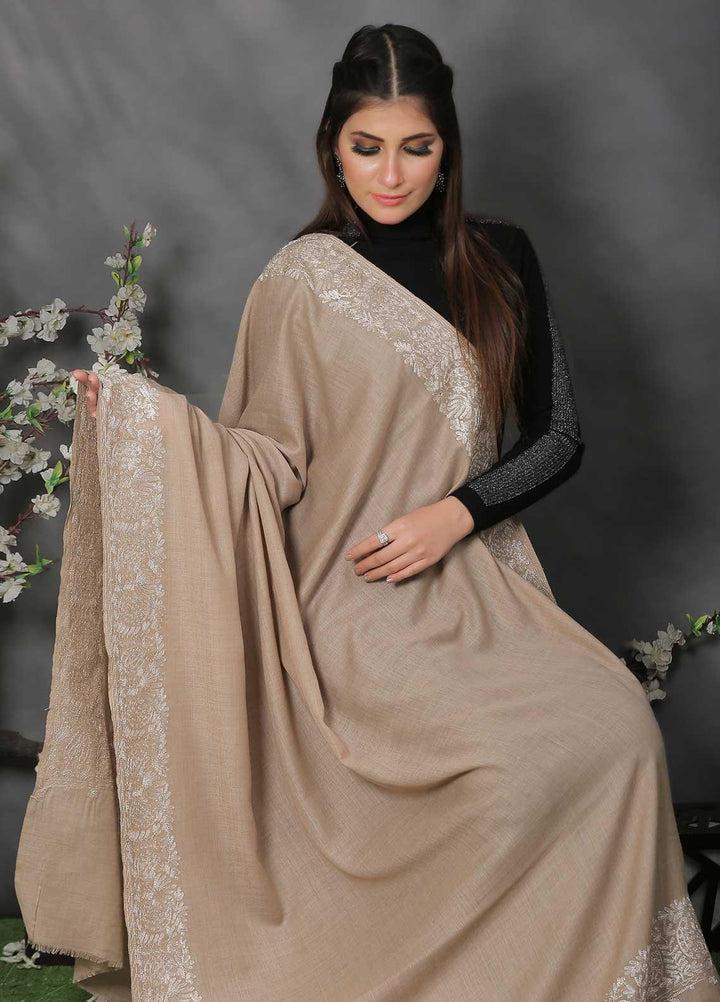 Sanaulla Exclusive Range Pashmina Shawl SU21PP MIR-514-Brown Pure Pashmina Shawls