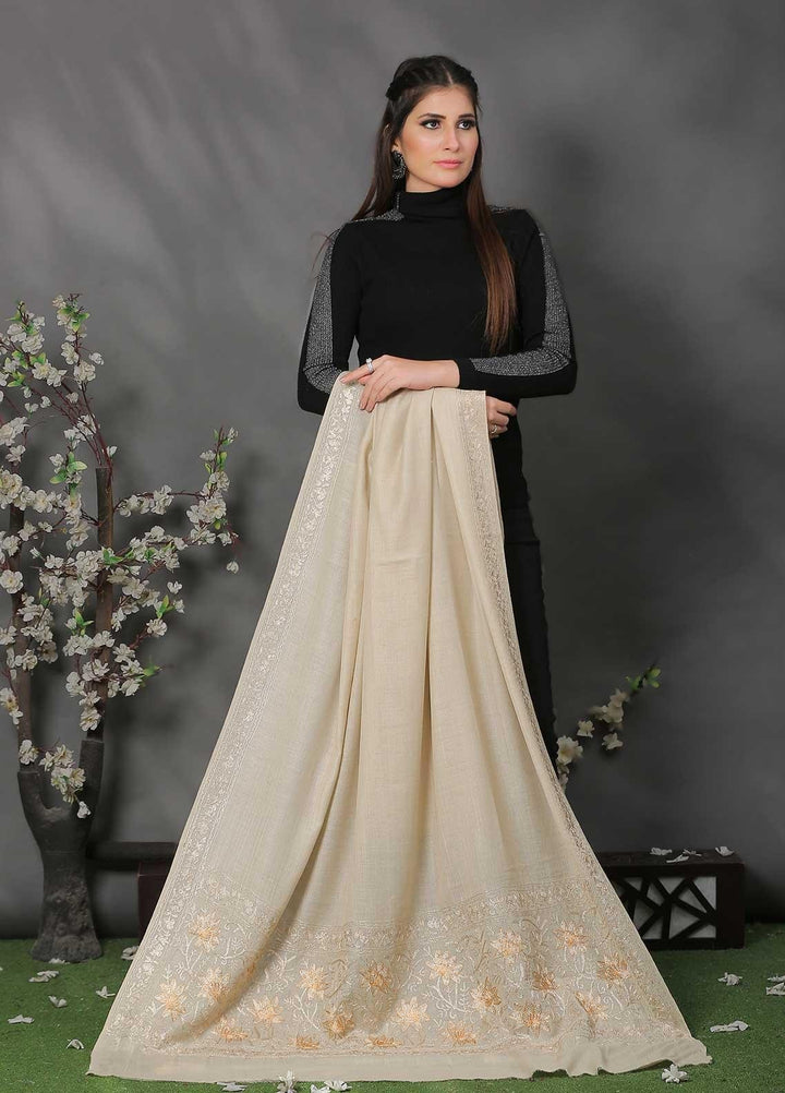 Sanaulla Exclusive Range Pashmina Shawl SU21PP MIR-518-Beige2 Pure Pashmina Shawls