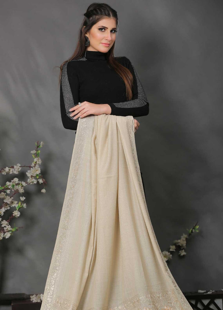 Sanaulla Exclusive Range Pashmina Shawl SU21PP MIR-518-Beige2 Pure Pashmina Shawls