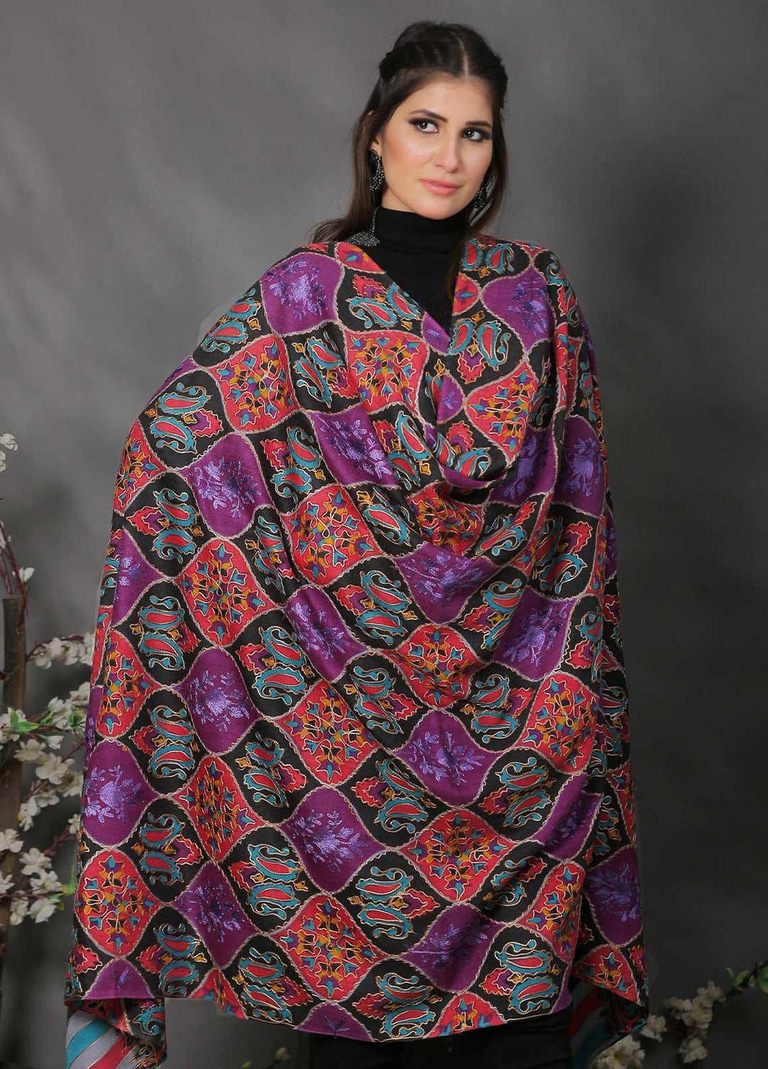 Sanaulla Exclusive Range Pashmina Shawl SU21PP MIR-608-Multi2 Pure Pashmina Shawls