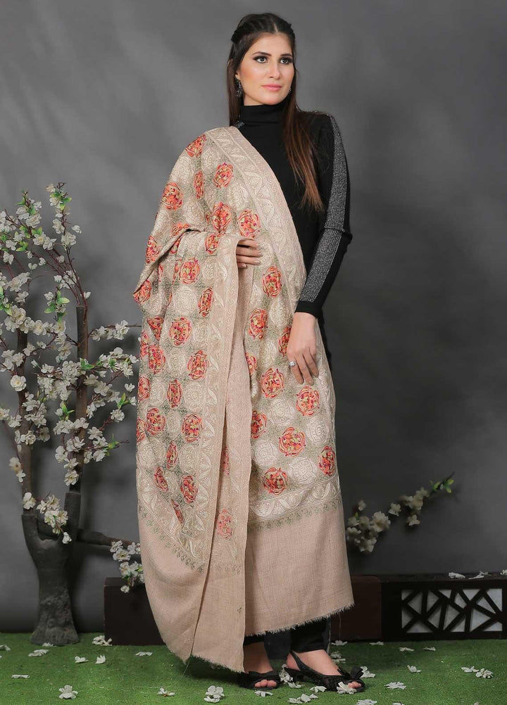 Sanaulla Exclusive Range Pashmina Shawl SU21PP AKP-02 Fawn-2 Pure Pashmina Shawls