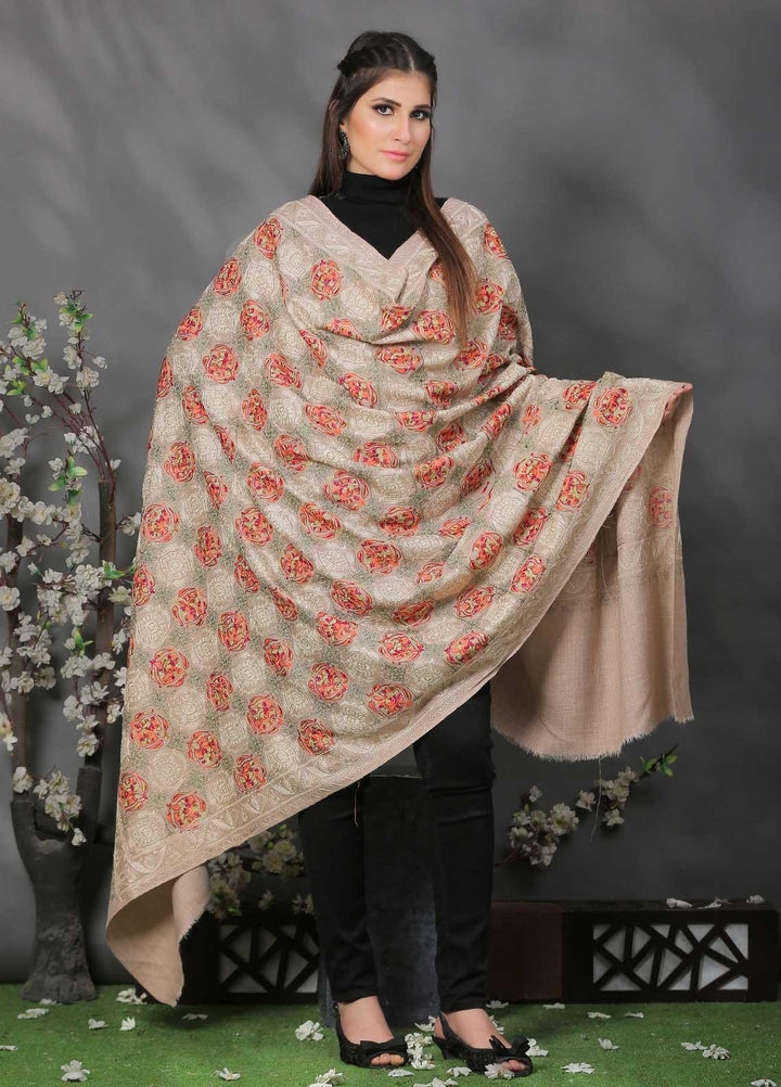 Sanaulla Exclusive Range Pashmina Shawl SU21PP AKP-02 Fawn-2 Pure Pashmina Shawls