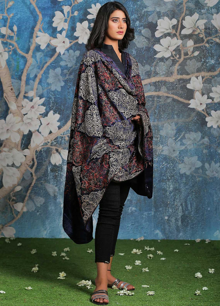 Sanaulla Exclusive Range Embroidered Pashmina  Shawl AKP-03 Blue-1 - Pashmina Shawls