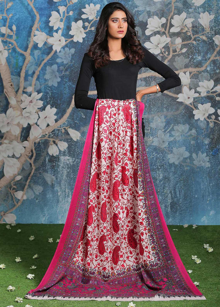 Sanaulla Exclusive Range Embroidered Pashmina  Shawl AKP-21 Pink - Pashmina Shawls