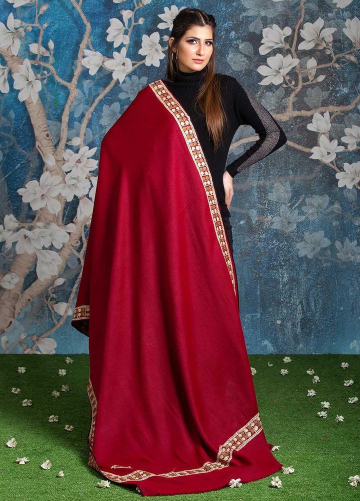 Sanaulla Exclusive Range Embroidered Pashmina  Shawl MIR-10 Red - Pashmina Shawls