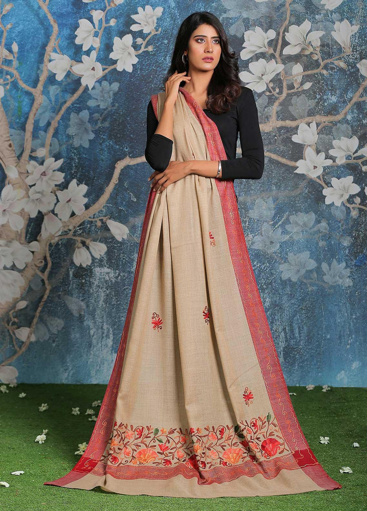 Sanaulla Exclusive Range Embroidered Pashmina  Shawl MIR-18 Brown 5 - Pashmina Shawls