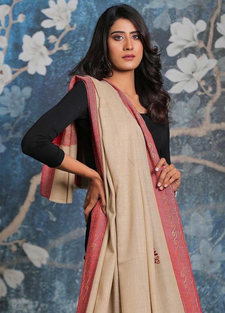 Sanaulla Exclusive Range Embroidered Pashmina  Shawl MIR-18 Brown 5 - Pashmina Shawls