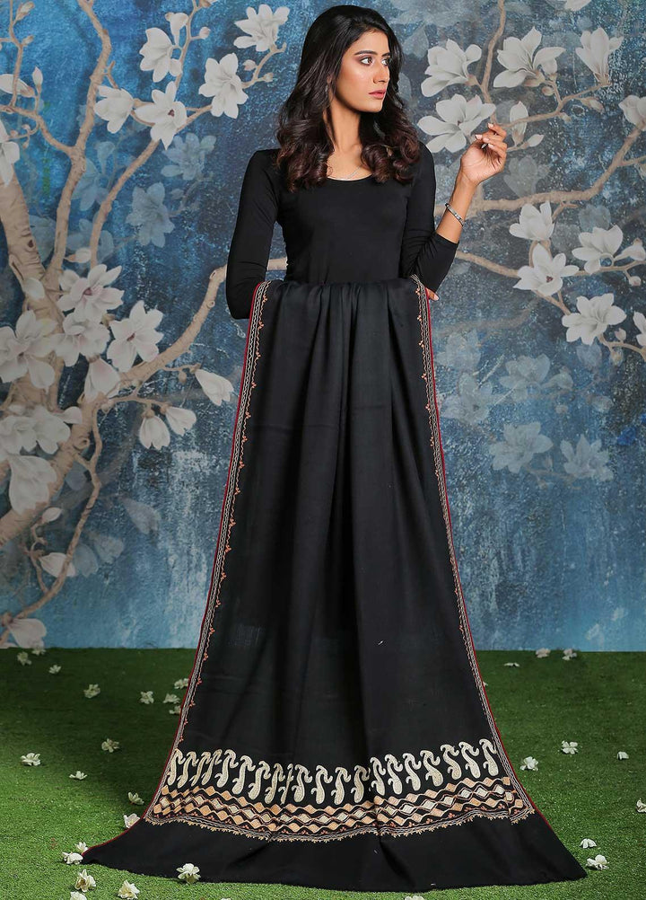 Sanaulla Exclusive Range Embroidered Pashmina  Shawl MIR-23 Black 1 - Pashmina Shawls